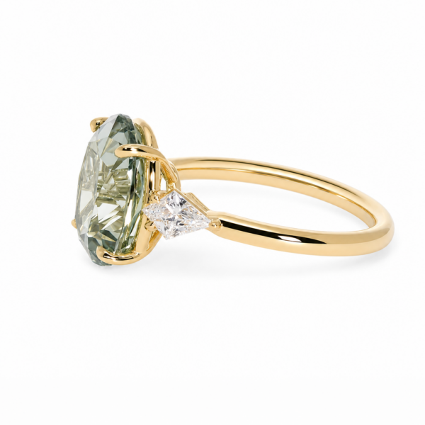 Oval Green Sapphire Ring with Kite Diamond Side Stones Custom Engagement Rings 4