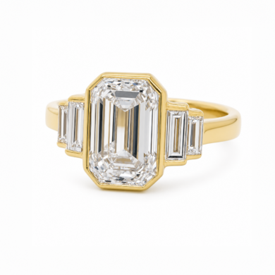 Emerald-Cut Diamond Bezel Ring with Half Bezel Baguette Side Stones Custom Engagement Rings