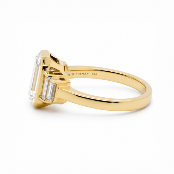Emerald-Cut Diamond Bezel Ring with Half Bezel Baguette Side Stones Custom Engagement Rings 4