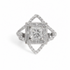 Princess-Cut Diamond Engagement Ring in Platinum with Baguette and Round Diamond Frame and Pavé Diamond Starburst Halo Custom Jewelry 6