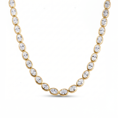 Oval Diamond Bezel-Set Tennis Necklace in 18k Yellow Gold Custom Jewelry