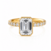 Emerald-Cut Diamond Engagement Ring with Delicate Bezel Setting and Pavé Band Custom Engagement Rings 6