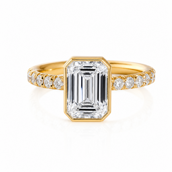 Emerald-Cut Diamond Engagement Ring with Delicate Bezel Setting and Pavé Band Custom Engagement Rings 3