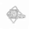 Princess-Cut Diamond Engagement Ring in Platinum with Baguette and Round Diamond Frame and Pavé Diamond Starburst Halo Custom Jewelry 5