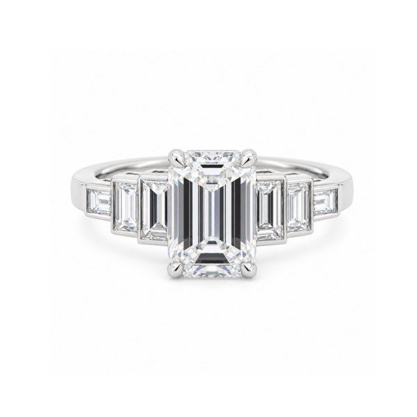Emerald-Cut Diamond Ring in Platinum with Graduated Baguette Diamonds Custom Engagement Rings 3
