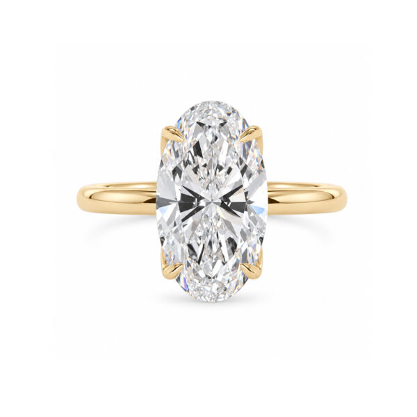 Moval-Cut Diamond Solitaire Ring in 18k Yellow Gold with Floral Prongs Custom Engagement Rings 3