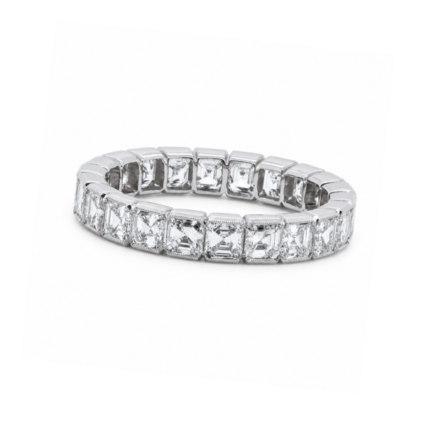 Asscher-Cut Diamond Eternity Band in Platinum with Delicate Bezel Setting and Milgrain Detail Custom Wedding Bands 3