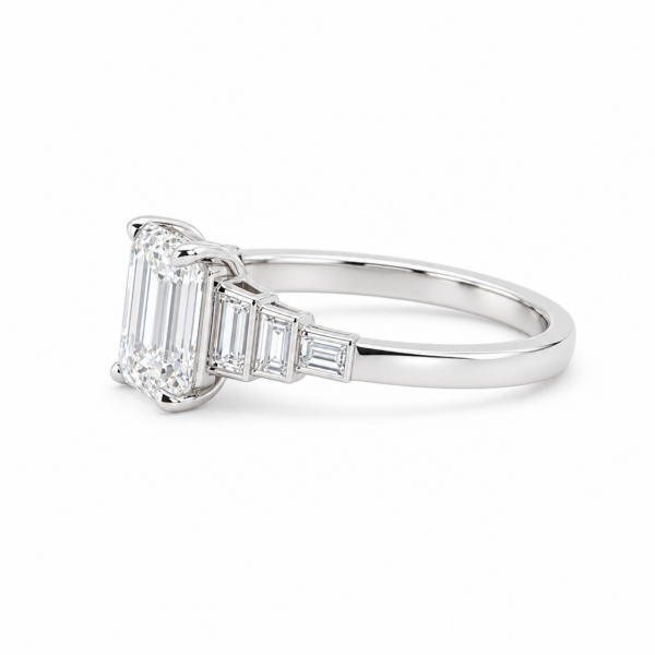 Emerald-Cut Diamond Ring in Platinum with Graduated Baguette Diamonds Custom Engagement Rings 4