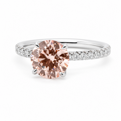 Round Brilliant Pink Diamond Engagement Ring in Platinum with Pavé Band Custom Engagement Rings