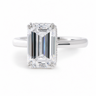 Emerald-Cut Diamond Engagement Ring in Platinum with Hidden Halo Custom Engagement Rings