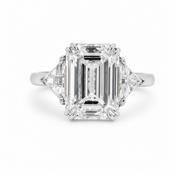 Emerald-Cut Diamond Ring in Platinum with Triangle Side Stones Custom Engagement Rings 3