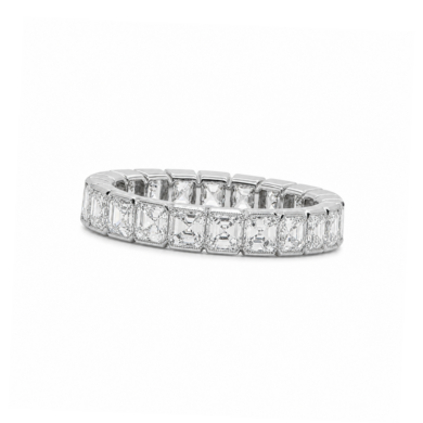 Asscher-Cut Diamond Eternity Band in Platinum with Delicate Bezel Setting and Milgrain Detail Custom Wedding Bands