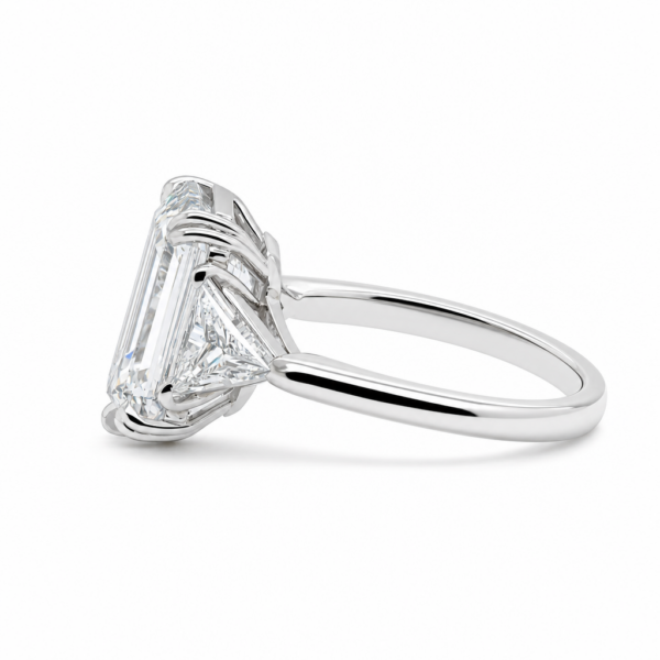 Emerald-Cut Diamond Ring in Platinum with Triangle Side Stones Custom Engagement Rings 4