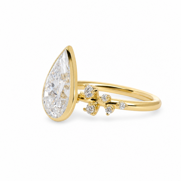 Pear-Cut Diamond Bezel Ring in 18k Yellow Gold with Scattered Diamond Band Custom Engagement Rings 4