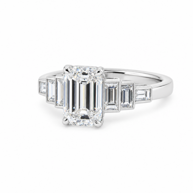 Emerald-Cut Diamond Ring in Platinum with Graduated Baguette Diamonds Custom Engagement Rings