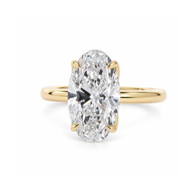 Moval-Cut Diamond Solitaire Ring in 18k Yellow Gold with Floral Prongs Custom Engagement Rings