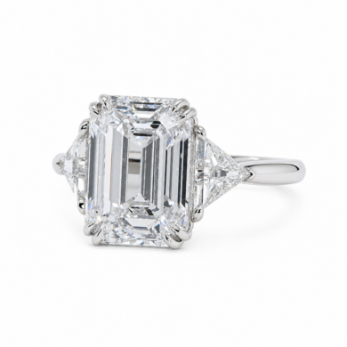 Emerald-Cut Diamond Ring in Platinum with Triangle Side Stones Custom Engagement Rings