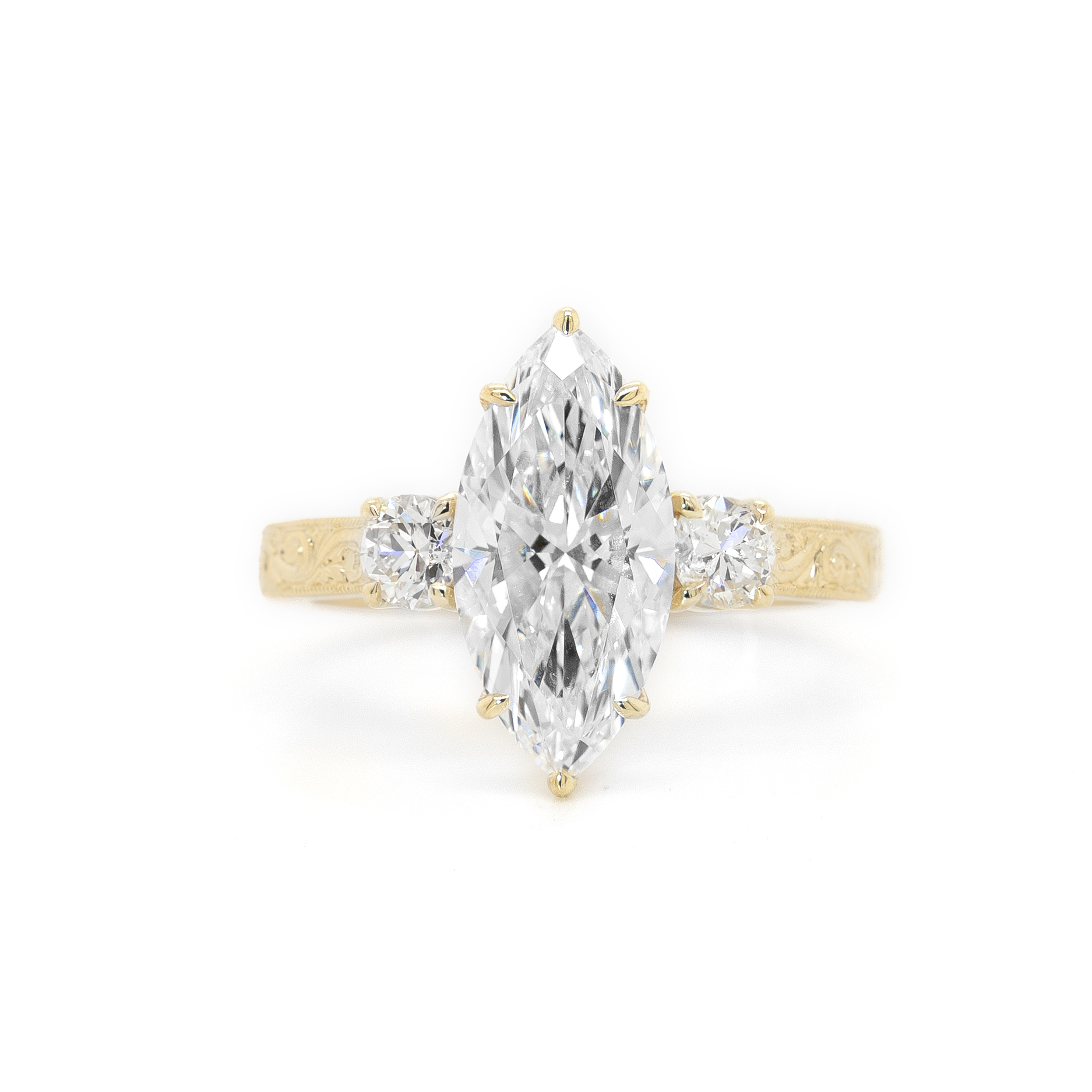 Peter Norman Jewelers custom marquise-cut engagement ring, top view