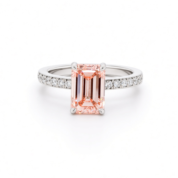 Emerald-Cut Pink Diamond Engagement Ring in Platinum with Pavé Diamond Band Custom Engagement Rings 3