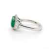 Asscher-Cut Emerald Ring with Pavé Halo and Half-Moon Diamond Side Stones Custom Jewelry 7