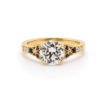 Old European Cut Diamond Ring in 18k Yellow Gold with Blue Sapphires, Hand Engraving, and Milgrain Detail Custom Engagement Rings 6