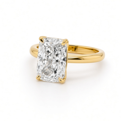 Elongated Cushion-Cut Diamond Solitaire Ring with Diamond-Set Floral Prongs Custom Engagement Rings
