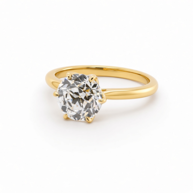 Old European Cut Diamond Solitaire Ring with Six-Prong Floral Setting Custom Engagement Rings