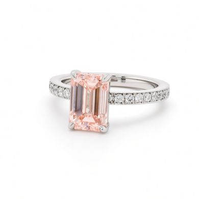 Emerald-Cut Pink Diamond Engagement Ring in Platinum with Pavé Diamond Band Custom Engagement Rings