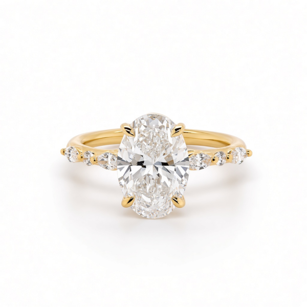 Oval-Cut Diamond Engagement Ring with Marquise and Round Diamond Band Custom Engagement Rings 3