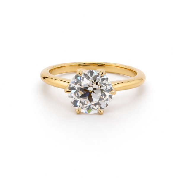 Old European Cut Diamond Solitaire Ring with Six-Prong Floral Setting Custom Engagement Rings 3