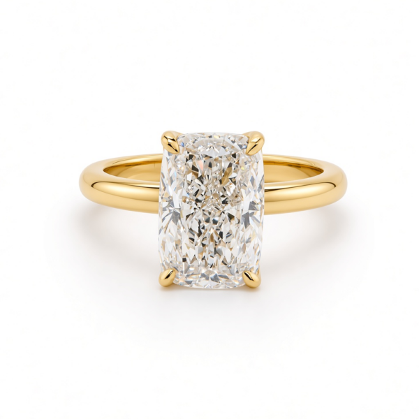 Elongated Cushion-Cut Diamond Solitaire Ring with Diamond-Set Floral Prongs Custom Engagement Rings 3