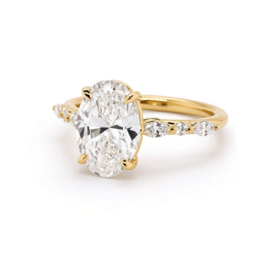 Oval-Cut Diamond Engagement Ring with Marquise and Round Diamond Band Custom Engagement Rings