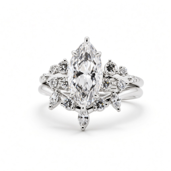 Fitted Scattered Marquise and Round Diamond Wedding Band Custom Wedding Bands 4