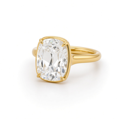 Antique Elongated Cushion-Cut Diamond Solitaire Ring with Cathedral Bezel Setting Custom Engagement Rings