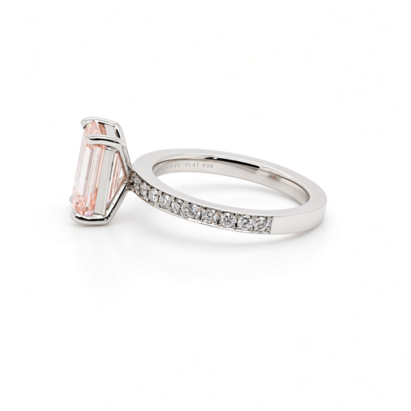 Emerald-Cut Pink Diamond Engagement Ring in Platinum with Pavé Diamond Band Custom Engagement Rings 4