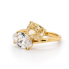 White Oval and Yellow Elongated Cushion Diamond Toi et Moi Ring Custom Jewelry 5