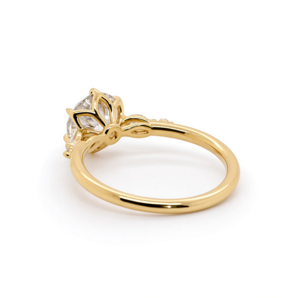 Round Brilliant Diamond Ring with Floral Prongs and Marquise and Round Side Stones Custom Engagement Rings 5