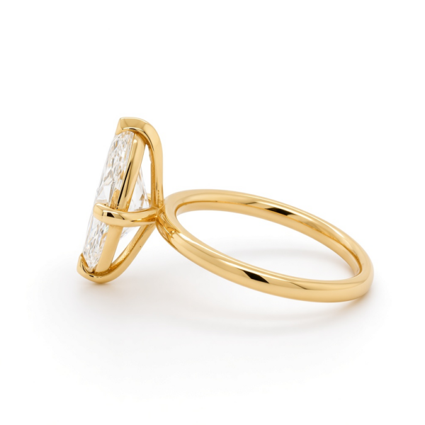Moval-Cut Diamond Solitaire Ring in 18k Yellow Gold with Compass Prongs Custom Engagement Rings 4