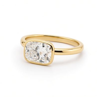 East-West Elongated Cushion-Cut Diamond Bezel Ring Custom Engagement Rings