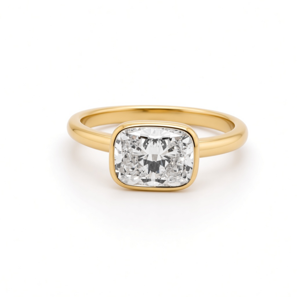 East-West Elongated Cushion-Cut Diamond Bezel Ring Custom Engagement Rings 3