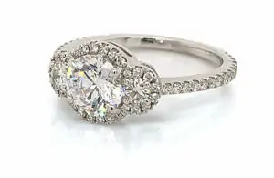 Three Stone Diamond Ring with Halo Custom Engagement Rings