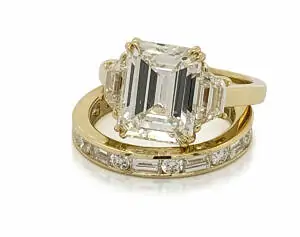 Three-Stone Emerald-Cut Engagement Ring with Trapezoids Custom Engagement Rings
