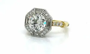 Two-Tone Round Diamond Engagement Ring in an Octagonal Setting Custom Engagement Rings
