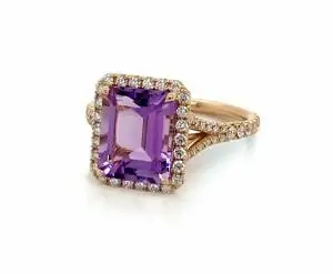 Rose Gold Amethyst and Diamond Ring Fine Colored Gemstone Rings