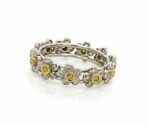 Floral Yellow and White Diamond Eternity Band Women's Wedding Bands