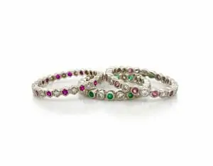 Stackable Colored Stone Bands Wide Diamond Wedding Bands 2
