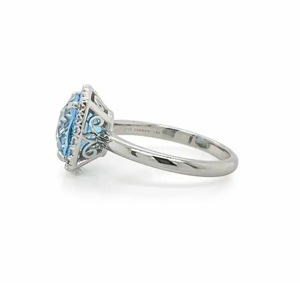 Blue Topaz Ring with Diamond Halo Fine Colored Gemstone Rings 3