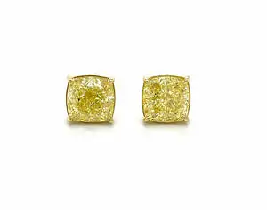 Fancy Yellow Cushion-Cut Diamond Studs Earrings