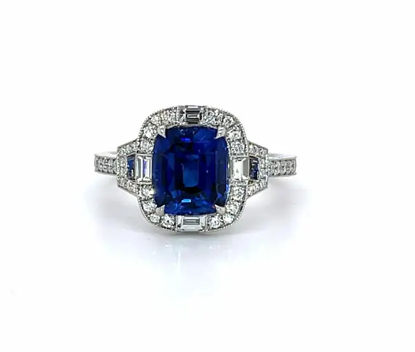 Cushion-Cut Sapphire Ring with Diamond Frame Fine Colored Gemstone Rings 2