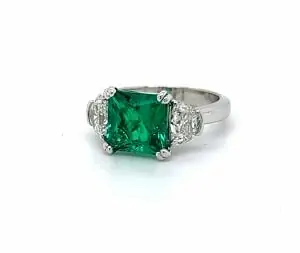 Three-Stone Emerald And Diamond Ring Fine Colored Gemstone Rings